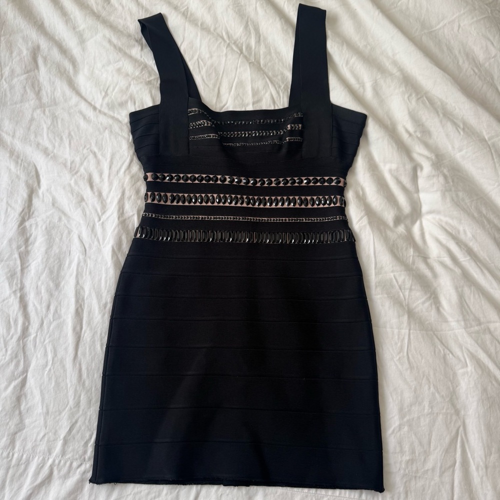 Herve Leger Black Mini Bandage Dress with Beading